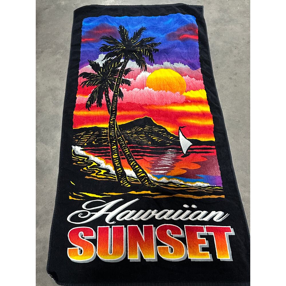 80s Hawaiian Sunset Beach Towel 57x30" Bath Pool Vacation Essentials ~ 260324-W
